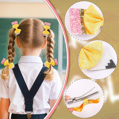 Back to School Pencil Bows Hair Clips, First Day of School Hair Clip, Glitter Sparkly Yellow Hair Bows 5" Alligator Clips Hair Barrettes for Teens Toddler Girls Kindergarten 1st 2nd 3rd 4th 5th Grade