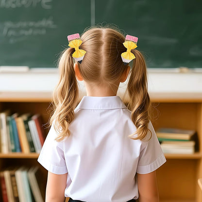 Back to School Pencil Bows Hair Clips, First Day of School Hair Clip, Glitter Sparkly Yellow Hair Bows 5" Alligator Clips Hair Barrettes for Teens Toddler Girls Kindergarten 1st 2nd 3rd 4th 5th Grade