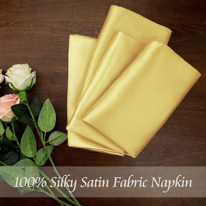 Yellow Gold Satin Napkins 12x12-50 Pieces, Reusable | Satin Fabric, Silky Smooth Texture, Neatly Stitched Edges, Machine Washable, Suitable For Weddings And Parties