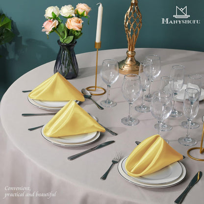 Yellow Gold Satin Napkins 12x12-50 Pieces, Reusable | Satin Fabric, Silky Smooth Texture, Neatly Stitched Edges, Machine Washable, Suitable For Weddings And Parties