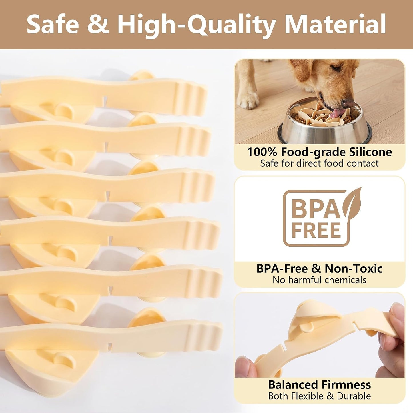 Silicone Dog Slow Feeder Bowl Insert with Suction Cups, Cuttable Food-Grade Lick Mat Divider Fits Stainless Steel Ceramic Glass Dog Bowls, Helps Slow Down Eating, Yellow