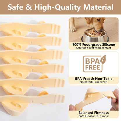 Silicone Dog Slow Feeder Bowl Insert with Suction Cups, Cuttable Food-Grade Lick Mat Divider Fits Stainless Steel Ceramic Glass Dog Bowls, Helps Slow Down Eating, Yellow