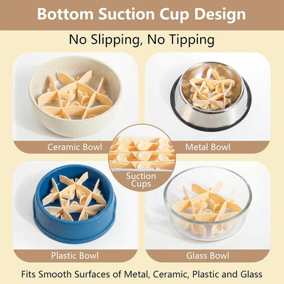 Silicone Dog Slow Feeder Bowl Insert with Suction Cups, Cuttable Food-Grade Lick Mat Divider Fits Stainless Steel Ceramic Glass Dog Bowls, Helps Slow Down Eating, Yellow