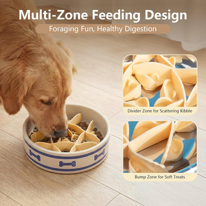 Silicone Dog Slow Feeder Bowl Insert with Suction Cups, Cuttable Food-Grade Lick Mat Divider Fits Stainless Steel Ceramic Glass Dog Bowls, Helps Slow Down Eating, Yellow