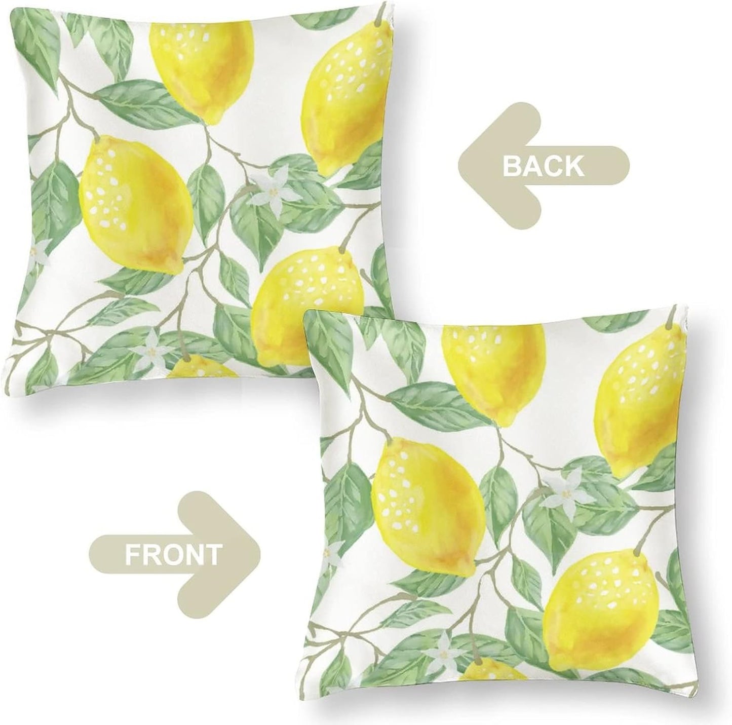 Couch Pillows 16"x16" Lemon Bliss Satin Modern Cushion Case Yellow Lemon Throw Pillow Covers Zippered Pillow Case Farmhouse Rustic Cushion Case for Sofa Couch Soft Cooling Printed Pillow Cases