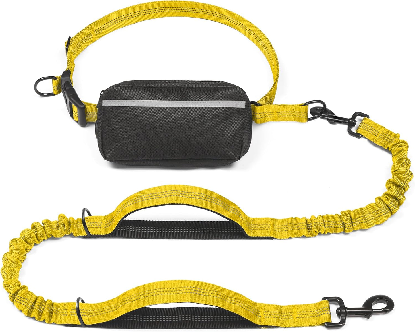 Hands Free Dog Leash with Zipper Pouch, Large, 25-120 lbs, Yellow | Waist Leash, Dual Padded Handles, Shock-Absorbing Bungee, Adjustable Waist Belt, Walking and Running