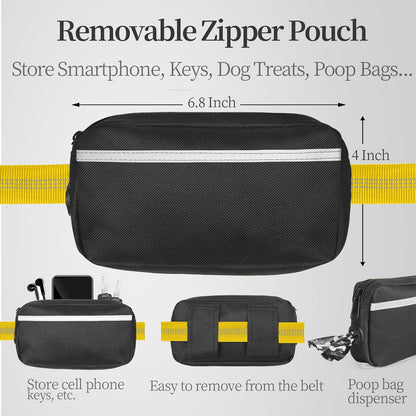 Hands Free Dog Leash with Zipper Pouch, Large, 25-120 lbs, Yellow | Waist Leash, Dual Padded Handles, Shock-Absorbing Bungee, Adjustable Waist Belt, Walking and Running