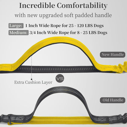 Hands Free Dog Leash with Zipper Pouch, Large, 25-120 lbs, Yellow | Waist Leash, Dual Padded Handles, Shock-Absorbing Bungee, Adjustable Waist Belt, Walking and Running