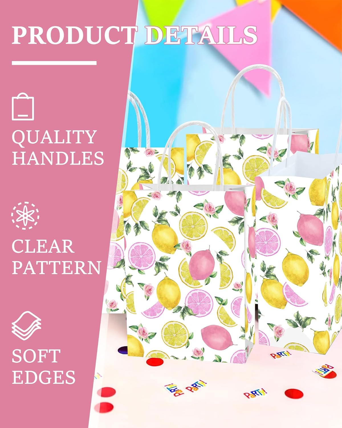 16 Pcs Pink Lemon Party Favor Bags for Pink Lemonade Party Decorations, Lemonade Decorations & Lemon Day Supplies Gift Bags