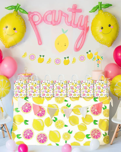 16 Pcs Pink Lemon Party Favor Bags for Pink Lemonade Party Decorations, Lemonade Decorations & Lemon Day Supplies Gift Bags