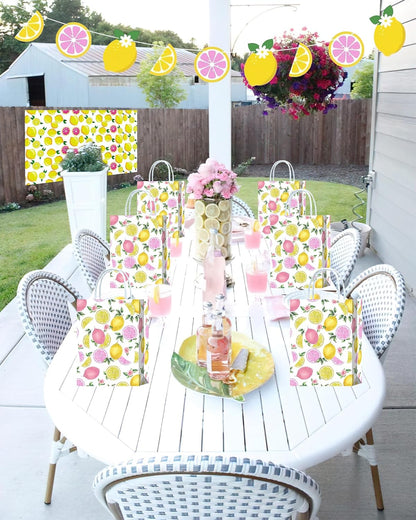 16 Pcs Pink Lemon Party Favor Bags for Pink Lemonade Party Decorations, Lemonade Decorations & Lemon Day Supplies Gift Bags