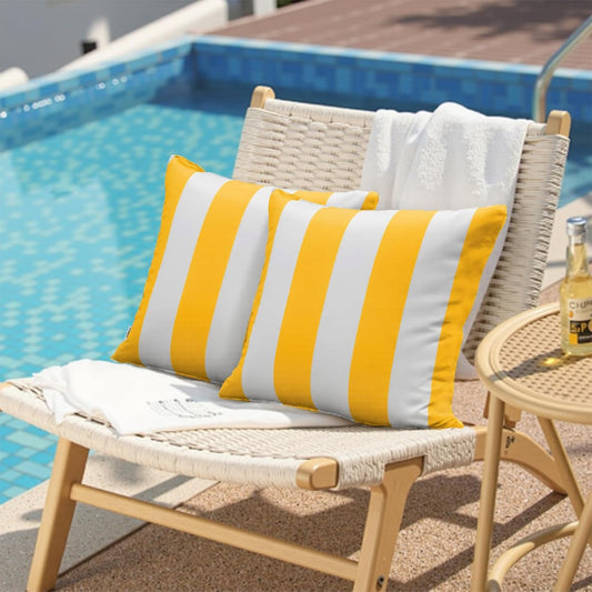 Pack of 2 Decorative Outdoor Solid Waterproof Striped Throw Pillow Covers Polyester Linen Garden Farmhouse Cushion Cases for Patio Tent Balcony Couch Sofa 18x18 inch Yellow