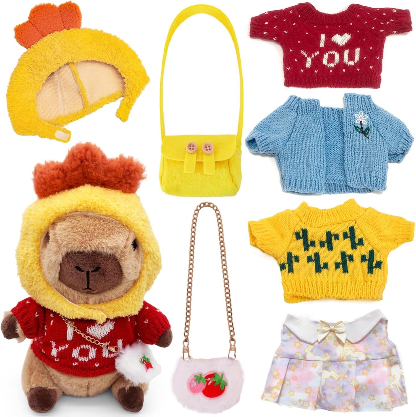 Capybara Plush Toy, Cute Stuffed Animals Kawaii Capibara Plush Pillow Christmas Birthday Easter Valentine's Day Gift for Kids Boys Girls (8 PCS Yellow)