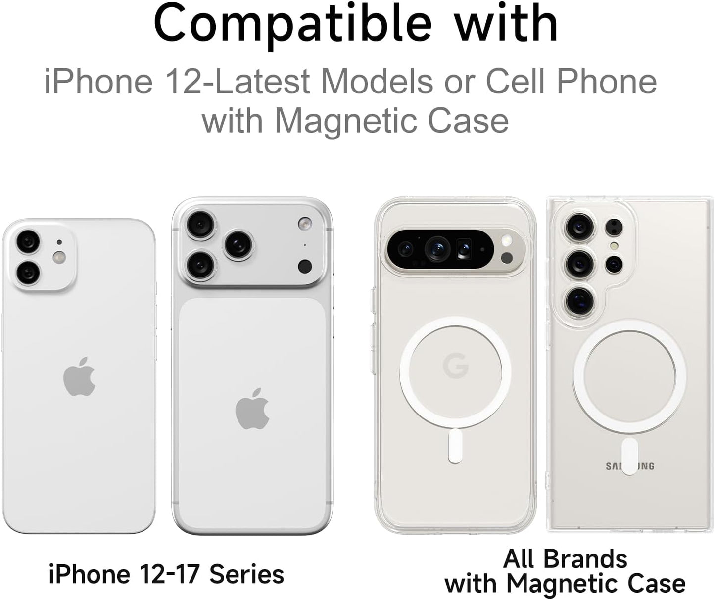 Magnetic Phone Wallet Stick On, Secure Phone Card Holder Silicone Compatible with Magsafe, Adhesive Pocket Sleeve ID Credit Card, Slim Thin Card Case, Compatible with iPhone Samsung, Yellow