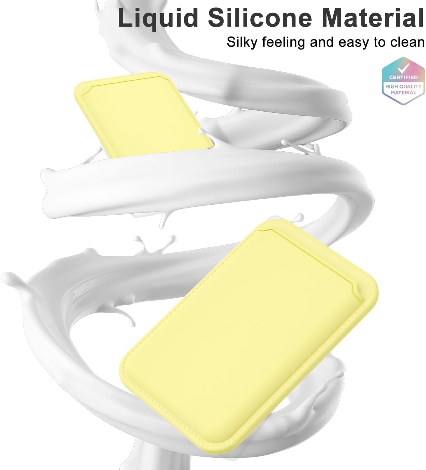 Magnetic Phone Wallet Stick On, Secure Phone Card Holder Silicone Compatible with Magsafe, Adhesive Pocket Sleeve ID Credit Card, Slim Thin Card Case, Compatible with iPhone Samsung, Yellow
