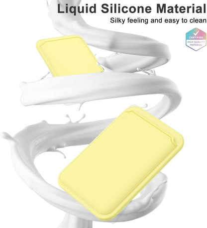 Magnetic Phone Wallet Stick On, Secure Phone Card Holder Silicone Compatible with Magsafe, Adhesive Pocket Sleeve ID Credit Card, Slim Thin Card Case, Compatible with iPhone Samsung, Yellow