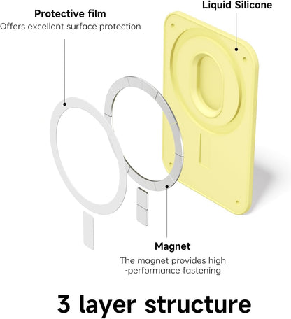 Magnetic Phone Wallet Stick On, Secure Phone Card Holder Silicone Compatible with Magsafe, Adhesive Pocket Sleeve ID Credit Card, Slim Thin Card Case, Compatible with iPhone Samsung, Yellow