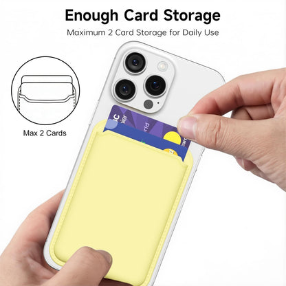 Magnetic Phone Wallet Stick On, Secure Phone Card Holder Silicone Compatible with Magsafe, Adhesive Pocket Sleeve ID Credit Card, Slim Thin Card Case, Compatible with iPhone Samsung, Yellow