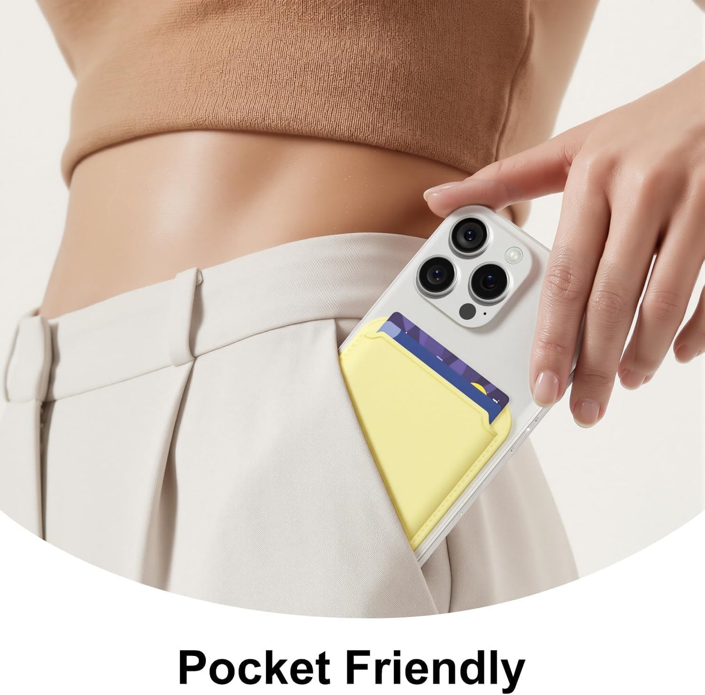Magnetic Phone Wallet Stick On, Secure Phone Card Holder Silicone Compatible with Magsafe, Adhesive Pocket Sleeve ID Credit Card, Slim Thin Card Case, Compatible with iPhone Samsung, Yellow
