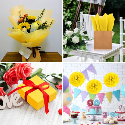 Bouiexye 60 Sheets Yellow Tissue Paper Christmas Tissue Paper Bulk Gift Wrapping for DIY Art Craft Floral Birthday Holiday Baby Shower Party （ 20 x 14.5 inches/51x37cm）