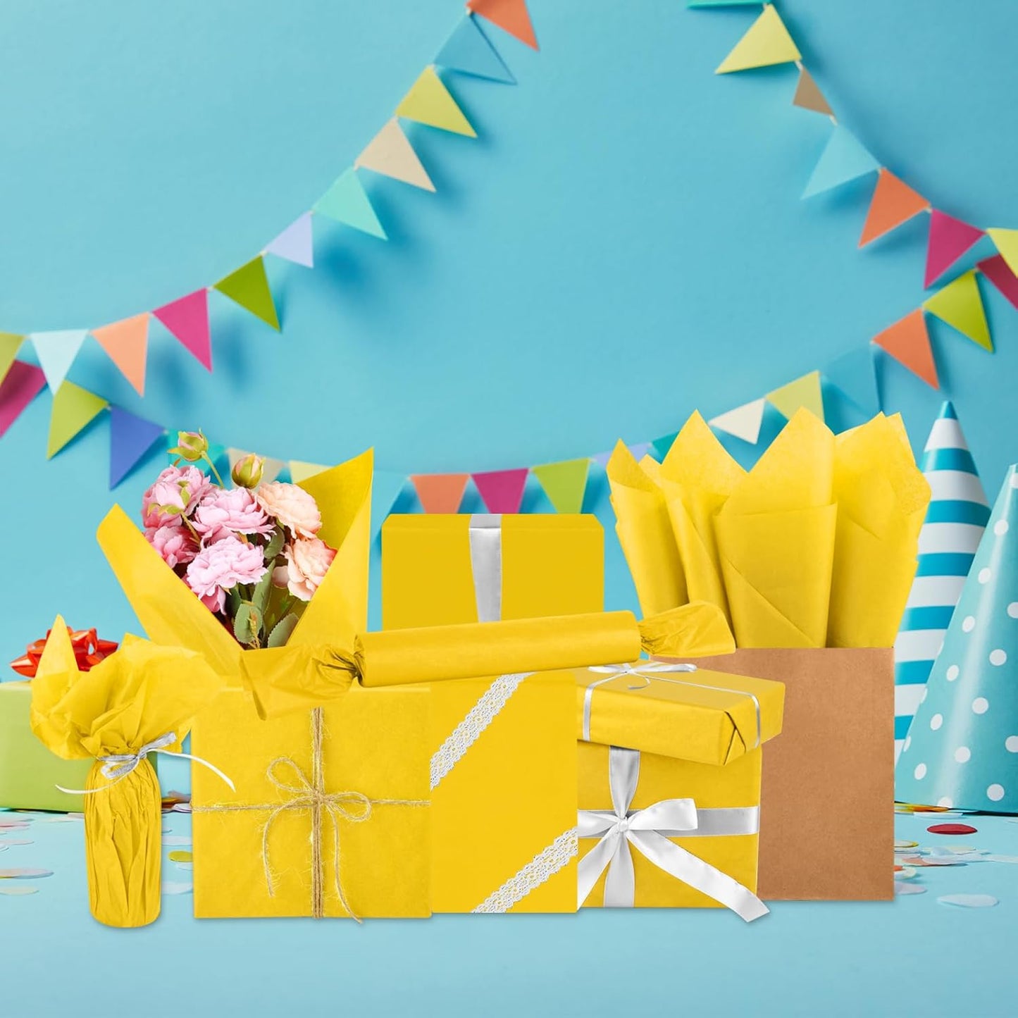 Bouiexye 60 Sheets Yellow Tissue Paper Christmas Tissue Paper Bulk Gift Wrapping for DIY Art Craft Floral Birthday Holiday Baby Shower Party （ 20 x 14.5 inches/51x37cm）