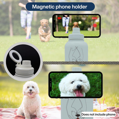 INSIPRA 32oz Dog Water Bottle with Food & Water Bowls – 3-in-1 Portable Pet Travel Bottle with Magnetic Phone Holder, Leakproof, BPA Free, Insulated (Yellow)