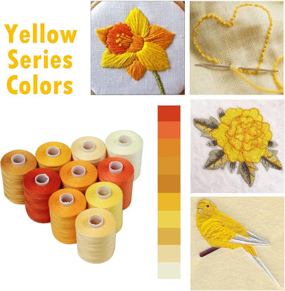 All Purpose Sewing Thread, 10 Spool Assorted Yellow Series 1000 Yards Each Bobbin Polyester Thread for Sewing, Handy Polyester Sewing Threads for Sewing Machine - (Yellow Series)