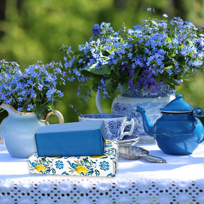 100 Sheet Lemon Tissue Paper Blue Floral Yellow Lemon Art Tissue Vintage Spring Summer Wrapping Paper for Seasonal Birthday Wedding Baby Shower DIY Crafts Gift Packing, 13.8 x 19.7 In