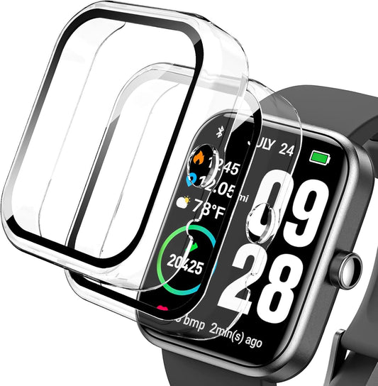 2 Pack Screen Protector Case Compatible with TOZO S2 44mm Smartwatch, Hard PC Protective Bumper Case Cover for TOZO S2 1.69" Watch - Clear + Clear
