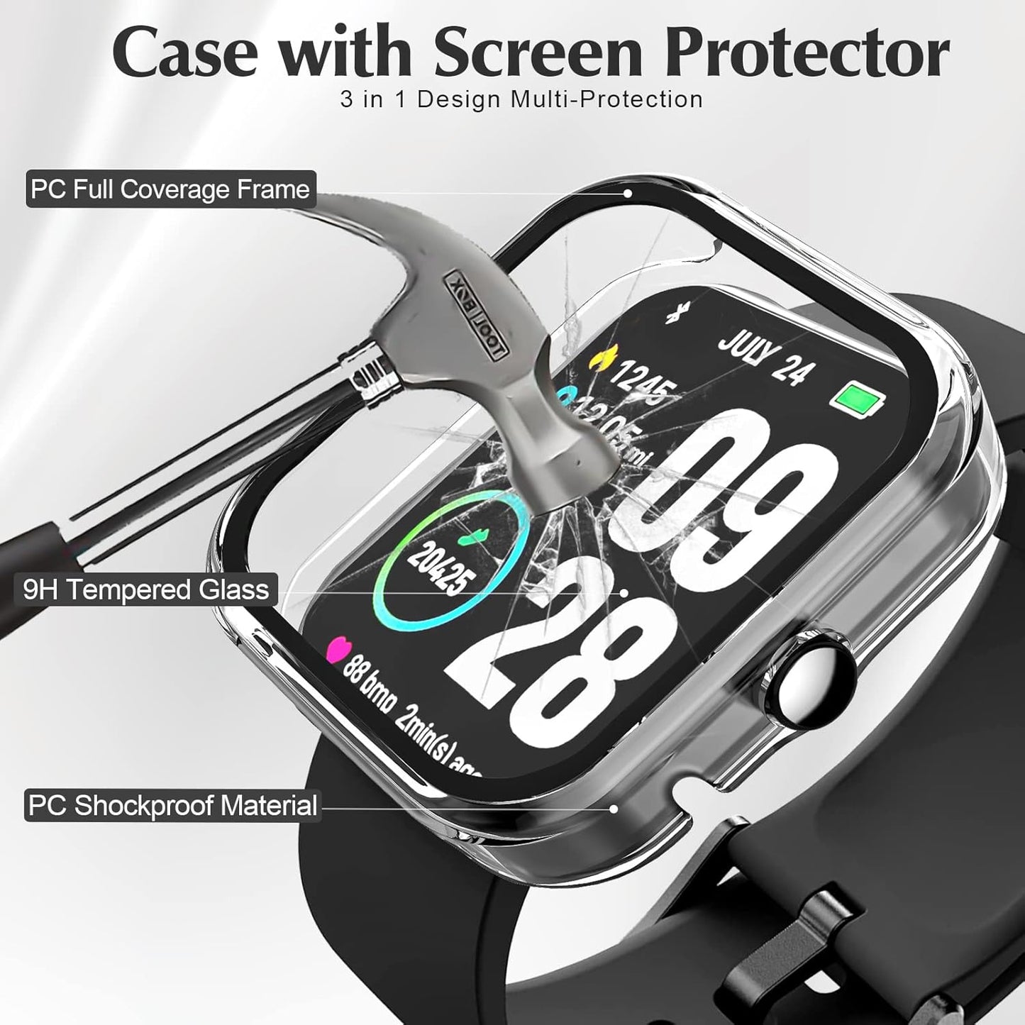 2 Pack Screen Protector Case Compatible with TOZO S2 44mm Smartwatch, Hard PC Protective Bumper Case Cover for TOZO S2 1.69" Watch - Clear + Clear