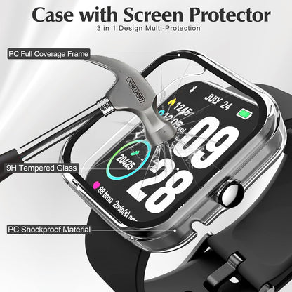 2 Pack Screen Protector Case Compatible with TOZO S2 44mm Smartwatch, Hard PC Protective Bumper Case Cover for TOZO S2 1.69" Watch - Clear + Clear