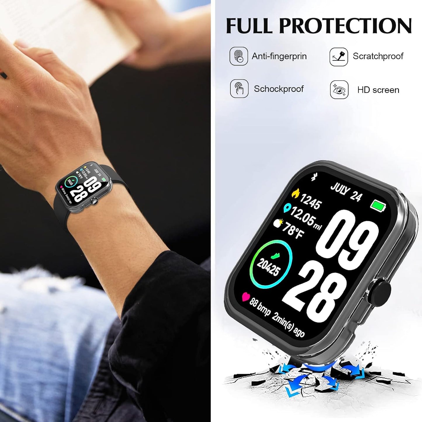 2 Pack Screen Protector Case Compatible with TOZO S2 44mm Smartwatch, Hard PC Protective Bumper Case Cover for TOZO S2 1.69" Watch - Clear + Clear