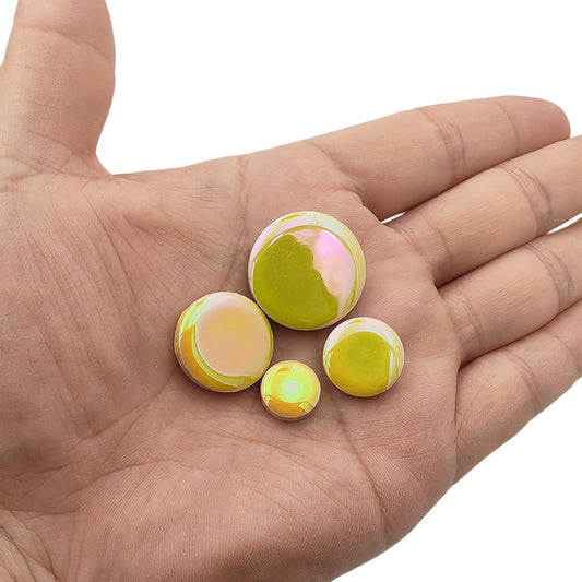 4 Size Iridescent 280PCS Round Ceramic Mosaic Tiles for Crafts Bulk,1.1LB Circle Mosaic Pieces for Flowerpots, Vases, Cups, Garden and Home Decor DIY Mosaic Making Supplies (Yellow)