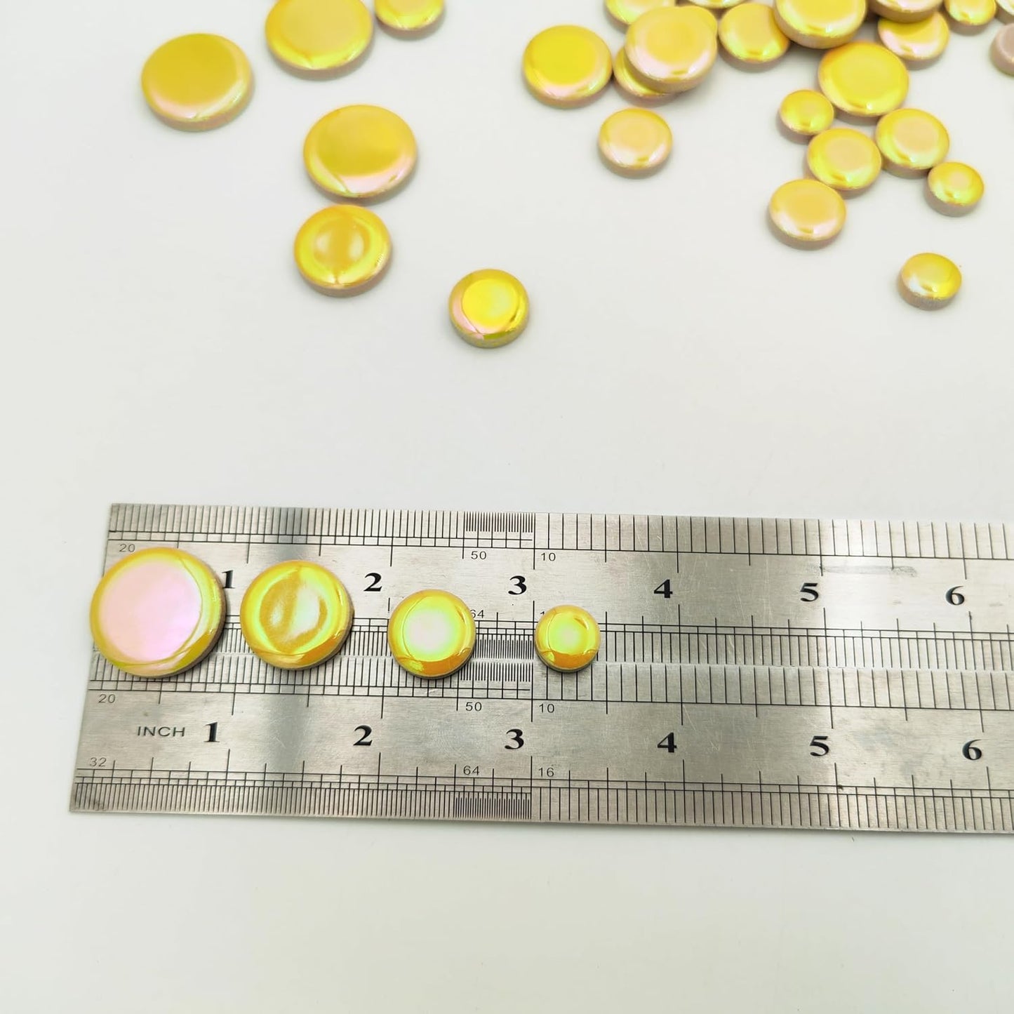 4 Size Iridescent 280PCS Round Ceramic Mosaic Tiles for Crafts Bulk,1.1LB Circle Mosaic Pieces for Flowerpots, Vases, Cups, Garden and Home Decor DIY Mosaic Making Supplies (Yellow)