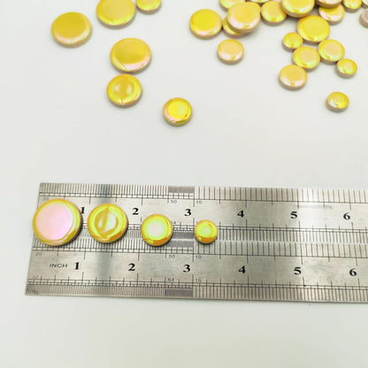 4 Size Iridescent 280PCS Round Ceramic Mosaic Tiles for Crafts Bulk,1.1LB Circle Mosaic Pieces for Flowerpots, Vases, Cups, Garden and Home Decor DIY Mosaic Making Supplies (Yellow)