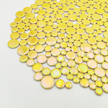 4 Size Iridescent 280PCS Round Ceramic Mosaic Tiles for Crafts Bulk,1.1LB Circle Mosaic Pieces for Flowerpots, Vases, Cups, Garden and Home Decor DIY Mosaic Making Supplies (Yellow)