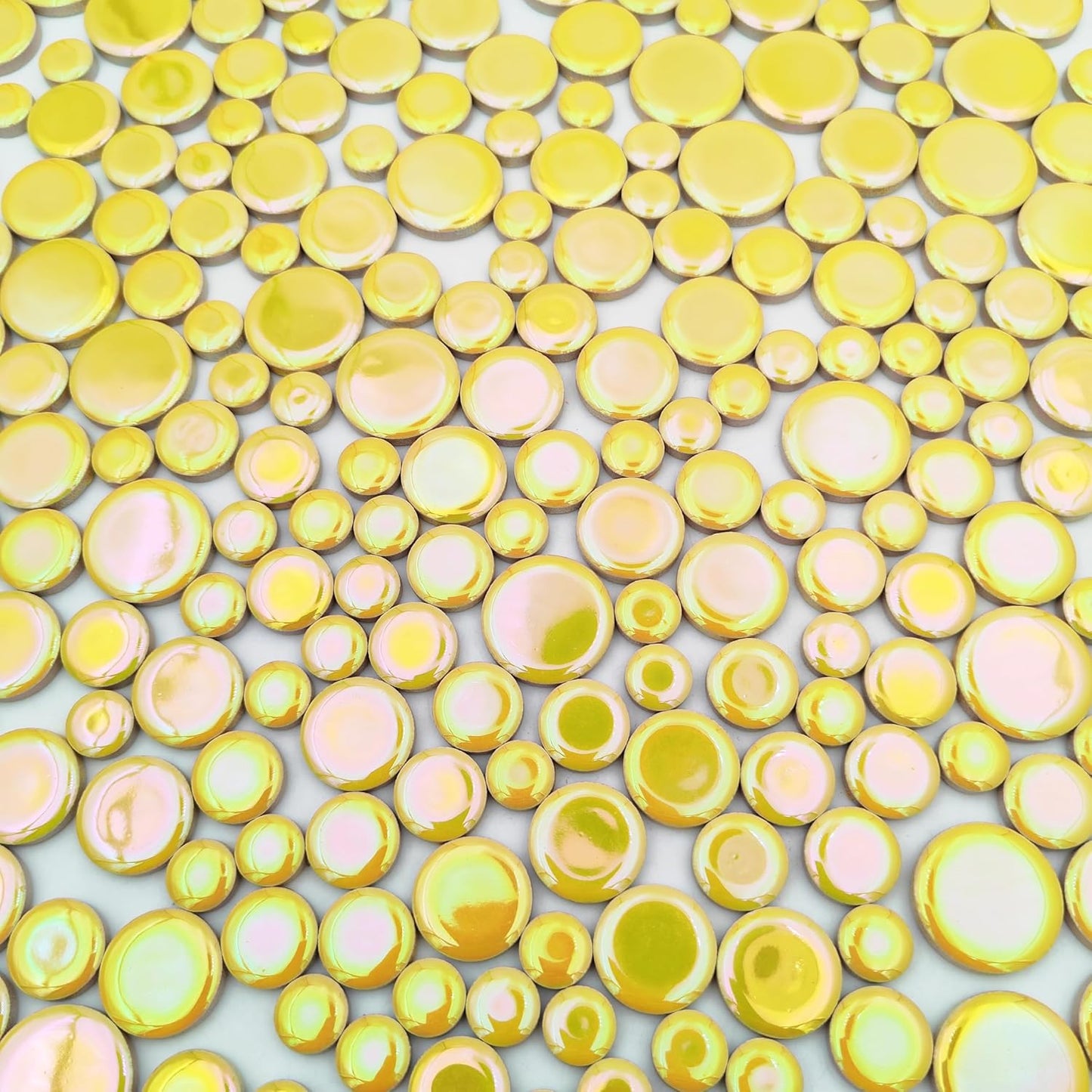 4 Size Iridescent 280PCS Round Ceramic Mosaic Tiles for Crafts Bulk,1.1LB Circle Mosaic Pieces for Flowerpots, Vases, Cups, Garden and Home Decor DIY Mosaic Making Supplies (Yellow)