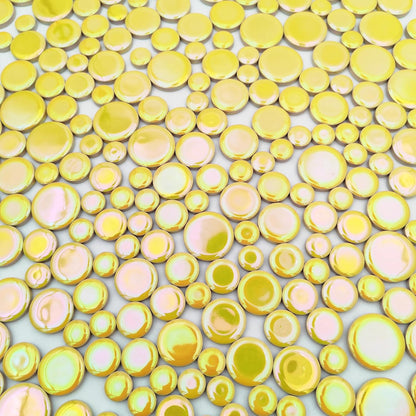 4 Size Iridescent 280PCS Round Ceramic Mosaic Tiles for Crafts Bulk,1.1LB Circle Mosaic Pieces for Flowerpots, Vases, Cups, Garden and Home Decor DIY Mosaic Making Supplies (Yellow)