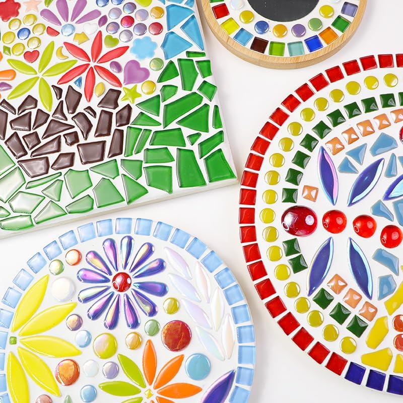 4 Size Iridescent 280PCS Round Ceramic Mosaic Tiles for Crafts Bulk,1.1LB Circle Mosaic Pieces for Flowerpots, Vases, Cups, Garden and Home Decor DIY Mosaic Making Supplies (Yellow)