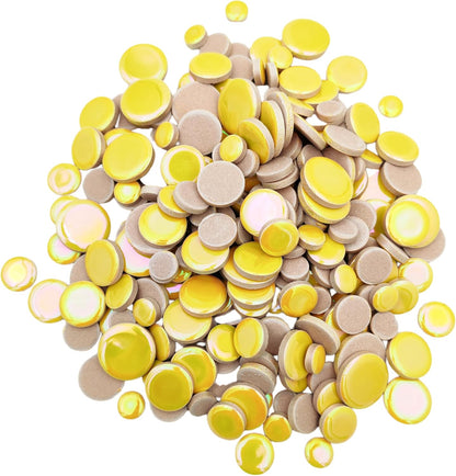 4 Size Iridescent 280PCS Round Ceramic Mosaic Tiles for Crafts Bulk,1.1LB Circle Mosaic Pieces for Flowerpots, Vases, Cups, Garden and Home Decor DIY Mosaic Making Supplies (Yellow)