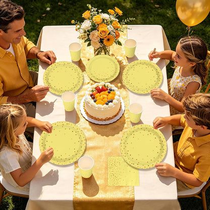 168Pcs Yellow and Gold Party Decorations Yellow and Gold Plates and Napkins Bee Lemon Decorations for Wedding Baby Shower Bride Sunflower Birthday Party Supplies Serves 24