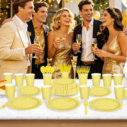168Pcs Yellow and Gold Party Decorations Yellow and Gold Plates and Napkins Bee Lemon Decorations for Wedding Baby Shower Bride Sunflower Birthday Party Supplies Serves 24