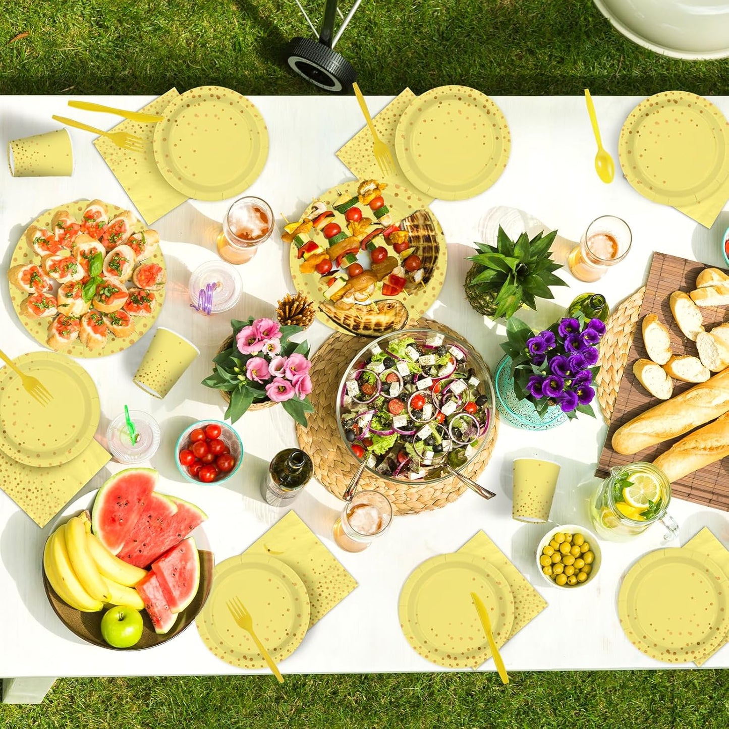 168Pcs Yellow and Gold Party Decorations Yellow and Gold Plates and Napkins Bee Lemon Decorations for Wedding Baby Shower Bride Sunflower Birthday Party Supplies Serves 24