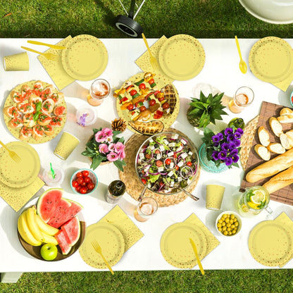 168Pcs Yellow and Gold Party Decorations Yellow and Gold Plates and Napkins Bee Lemon Decorations for Wedding Baby Shower Bride Sunflower Birthday Party Supplies Serves 24