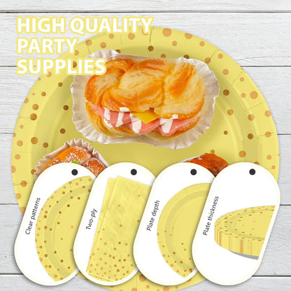 168Pcs Yellow and Gold Party Decorations Yellow and Gold Plates and Napkins Bee Lemon Decorations for Wedding Baby Shower Bride Sunflower Birthday Party Supplies Serves 24