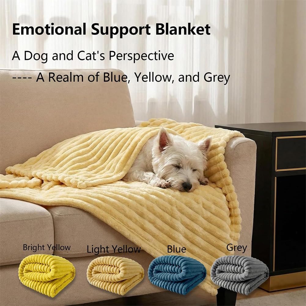 Emotional Support Blanket Yellow, Dog Mood Calming Blanket, Soft Ribbed Plush Throw for Sofa Bed Kennel Crate, Washable Cozy Cover with for Small Medium Large Breeds(Yellow,28 * 39in)