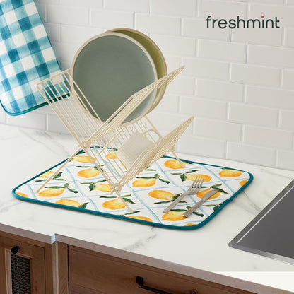 Printed Dish Drying Mat for Kitchen Counter 2 Pack Absorbent Reversible Drying Mats Microfiber Kitchen Drying Mat, Extra Large Dishes Drainer Mats (18"x16", Lemon)