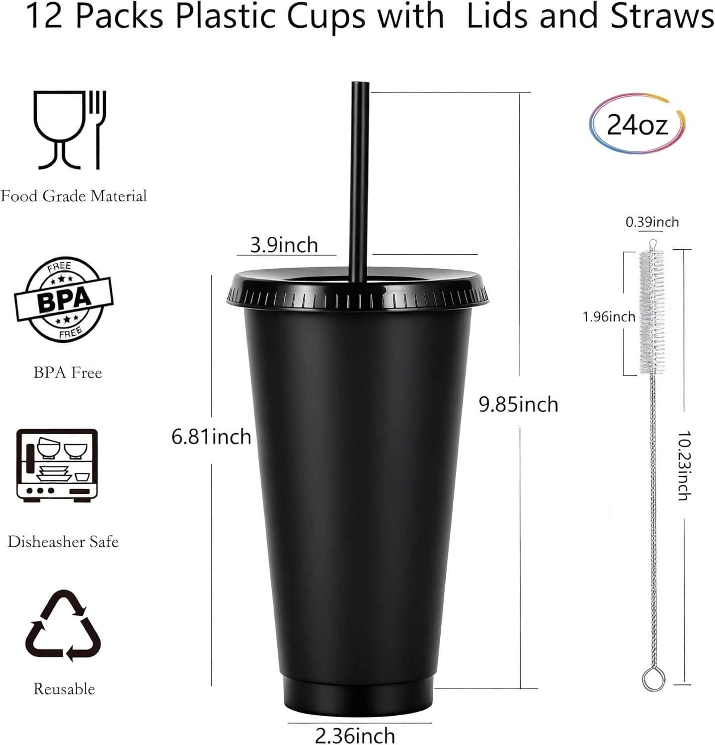 24 oz Reusable Plastic Cups, Custom Cups for Party with Lids and Straws, 12 Pack Iced Coffee Travel Mugs or Mean Girls Party Tumblers, Leak-Proof Coffee Travel Mug (12, Yellow)