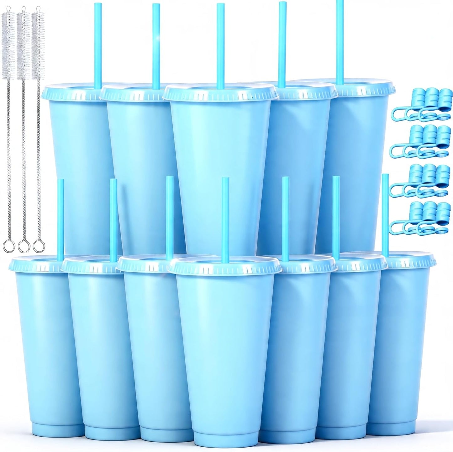 24 oz Reusable Plastic Cups, Custom Cups for Party with Lids and Straws, 12 Pack Iced Coffee Travel Mugs or Mean Girls Party Tumblers, Leak-Proof Coffee Travel Mug (12, Yellow)