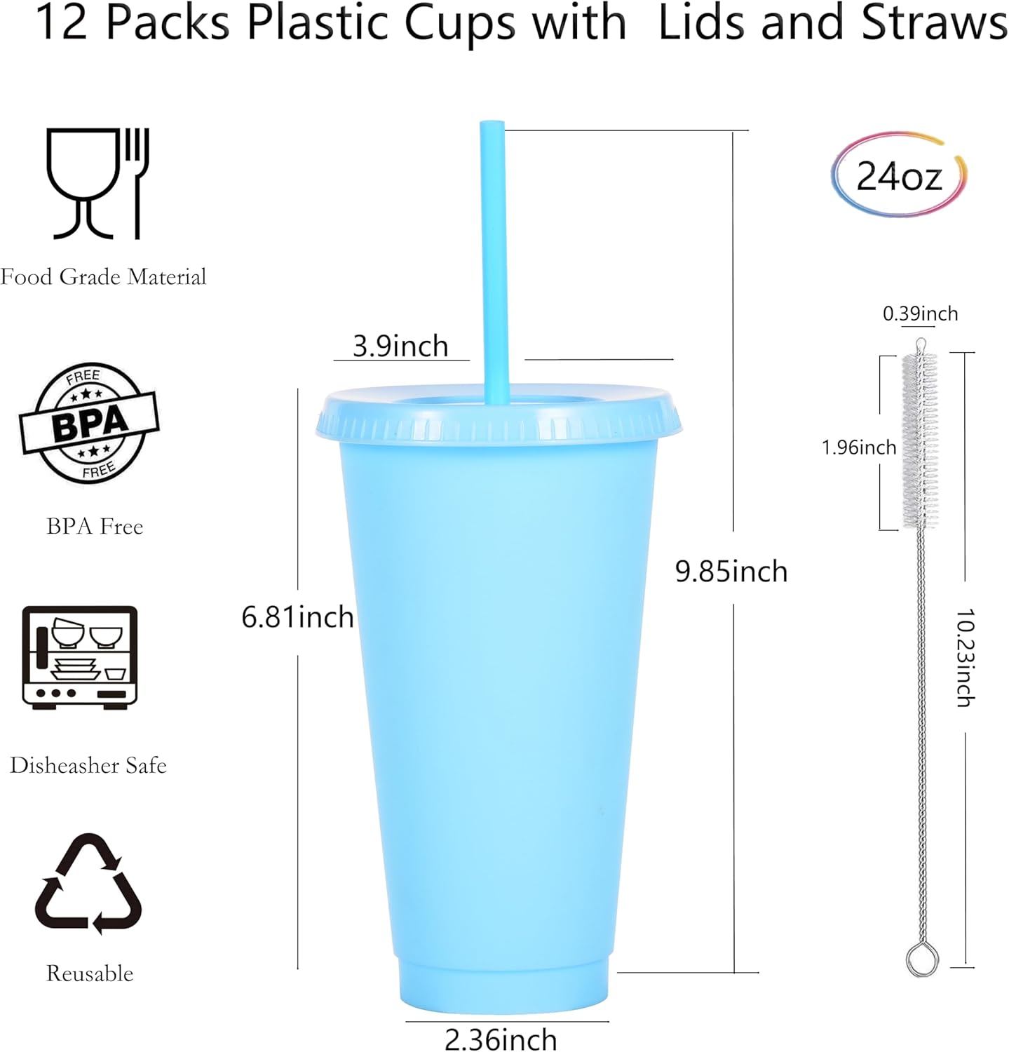 24 oz Reusable Plastic Cups, Custom Cups for Party with Lids and Straws, 12 Pack Iced Coffee Travel Mugs or Mean Girls Party Tumblers, Leak-Proof Coffee Travel Mug (12, Yellow)